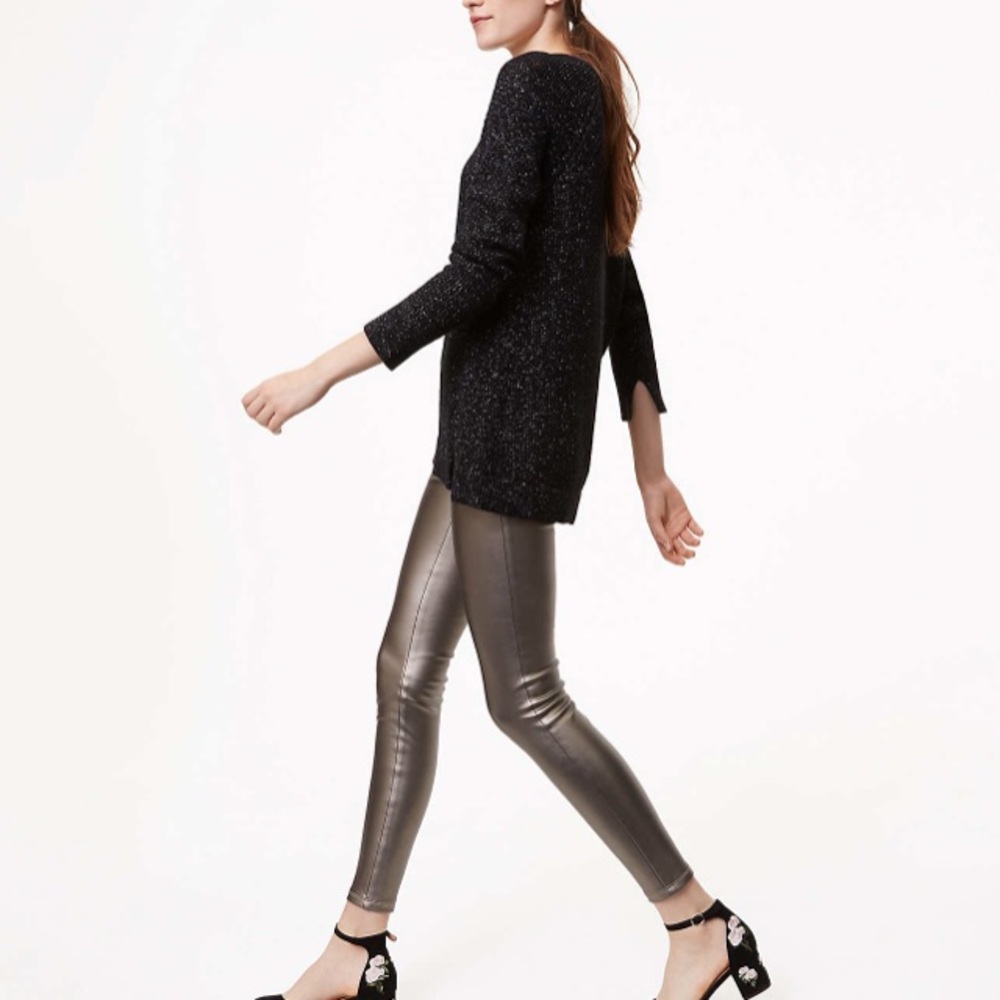 Loft Pewter/Metallic Faux-leather Leggings size 2